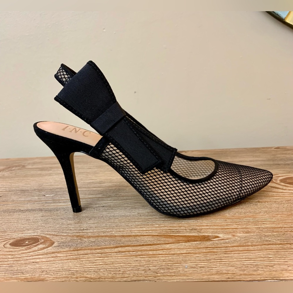 INC Womens Black Coletta Stiletto Heels Leather Slingback 7.5 M NICE